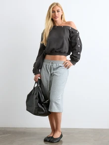 BAD SUNDAY Women's Long Sleeve Asymmetrical Shoulder Fitted Top With Metal Buckle Decor, Y2K Style, Versatile For Autumn/Winter - Dark Grey - View 3