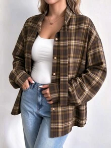 INAWLY Vintage Style Ribbon Loose Drop Shoulder Blouse - Brown - View 5