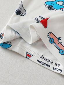 SHEIN Playful Pals 2件組男嬰圓領T恤與純色連身褲，皆附汽車圖案，簡約時尚，適合春秋穿著，完美適配寶寶日常外出，為寶寶衣櫥增添更多選擇 - 藍色 - 查看 7
