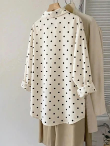 SHEIN LUNE 大尺碼女款波點休閒百搭日常穿著襯衫 - 白色 - 查看 2