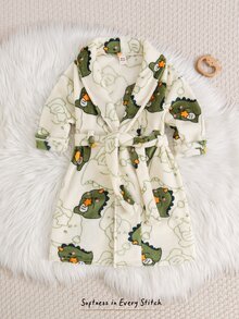Cozy Pixies 兒童小男孩休閒日常舒適連帽恐龍印花開襟寬鬆抓絨家居睡袍 - 黃色 - 查看 10