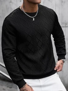 Manfinity CasualCool 男士純色休閒百搭日常穿著長袖衛衣 - 黑色 - 查看 7