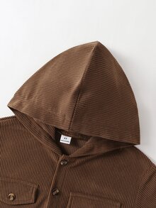 SHEIN 男童時尚休閒連帽外套，附口袋翻蓋裝飾，燈芯絨夾克，適合日常休閒、外出、上學及各種場合，春秋款 - 棕色 - 查看 4