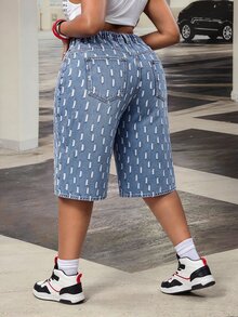Slaydiva Plus Size Women's Low Waist Distressed Vintage Blue Wide Leg Capri Jeans - Medium Wash - View 2