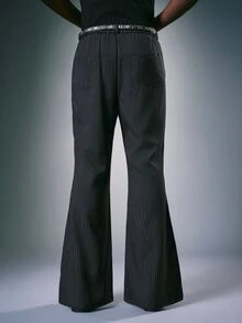 STYNVO Men's Striped Casual Daily Travel Flared Pants With Pockets - Black - View 2