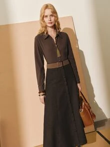 MOTF PREMIUM WOMEN'S AUTUMN/WINTER VELVET STRAIGHT FIT COMMUTER BLOUSE TOP - Brown - View 4