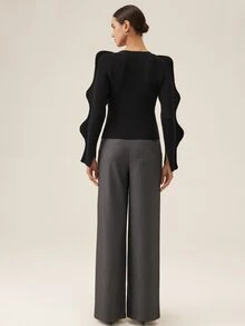 SHEIN Women's Solid Color V-Neck Casual Daily Long Sleeve Cardigan - Black - View 2