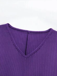 QUELARIE Áo kiểu cổ chữ V dáng rộng thoải mái size lớn cho mùa thu - Màu tím - Xem 4
