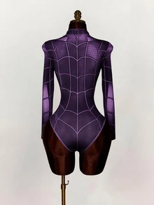 SHEIN ICON Women's Spider Pattern Casual Daily Wear Bodysuit - Purple - View 5