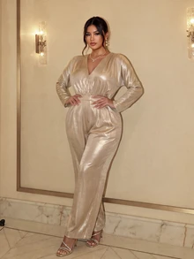 Firerie جمبسوت ساتان أنيق مطوي مقاس كبير - الذهبي - مشاهدة 7