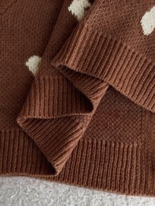 Tween Girl Bow Pattern Long Sleeve Top And Pants Knit Set - Brown - View 7