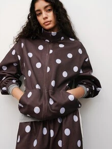 Maija Women's Polka Dot Zipper Casual Versatile Long Sleeve Jacket - Multicolor - View 3