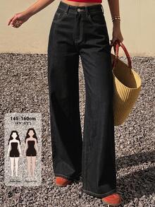 Livesso Petite High Waist Wide Leg Jeans Fall - Black - View 1