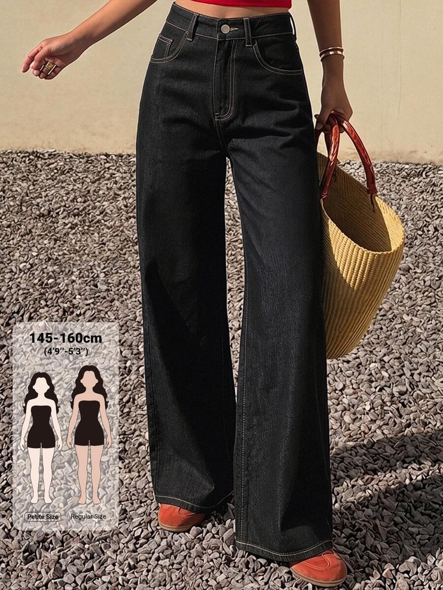 Livesso Petite High Waist Wide Leg Jeans Fall - Black - View 1