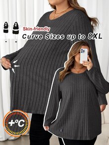 SHEIN CURVE+ 大尺碼女款字母印花拼接設計 T-shirt 藍綠色 秋季 - 深灰色 - 查看 10