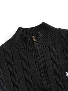 EASEVO Men's Plus Size Casual Long Sleeve Cable Knit Crew Neck Sweater - Black - View 5