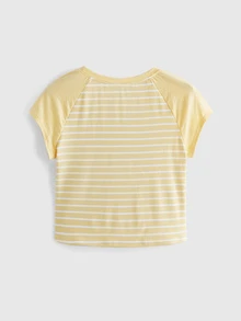 SpongeBob SquarePants | ROMWE Cute Striped Print Versatile Plus Size Women's Raglan Short Sleeve Casual T-Shirt - Yellow - View 4