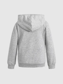 SHEIN Tween女孩連帽字母印花前開襟拉鍊衛衣 開學季秋冬款運動衫 - 棕色 - 查看 2