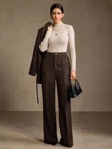 MOTF Tall WOMEN'S SHINY WIDE-LEG LOOSE ELEGANT TROUSERS - Coffee Brown - View 3