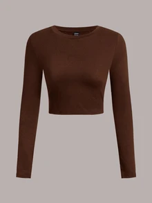 SHEIN EZwear 3件組女款純色圓領長袖休閒百搭T恤 - 彩色 - 查看 5