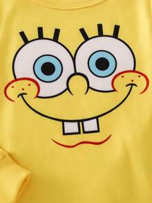 SpongeBob SquarePants | SHEIN 男嬰長袖長褲修身居家服套裝 - 黃色 - 查看 3