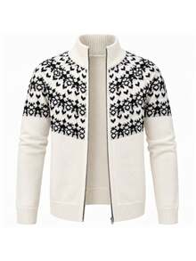 Manfinity Homme Men's Jacquard Zipper Long Sleeve Knit Cardigan - Multicolor - View 8