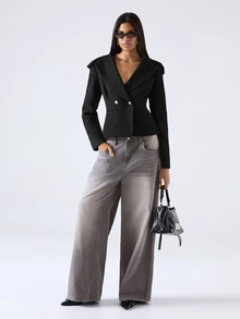 LYSMO Women's Solid Color Double-Breasted Long Sleeve Casual Blazer - Black - View 7