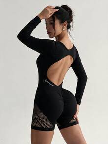 Slayform رومبير رياضي نسائي بأكمام طويلة من الشبك - الأسود - مشاهدة 6