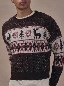 Musero Oversized Drop Shoulder Polka Intarsia Knit Brushed Sweater Autum Winter Christmas Essentials - Multicolor - View 5