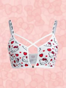 HELLO KITTY AND FRIENDS | SHEIN حمالة صدر نسائية بطباعة كرتونية كاجوال يومية بحمالات رفيعة - ابيض واحمر - مشاهدة 1