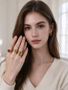 Livesso Women's Fashion Vintage Ring Set - Gold - View 4