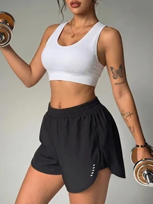 SHEIN Velisys 2pcs Women's Solid Color Casual Daily Travel Sports Shorts - Multicolor - View 6
