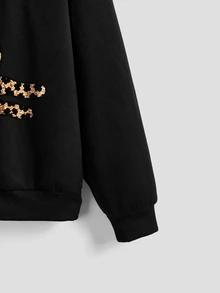 ROMWE Grunge Punk Dark Vintage Cat Graphic Pullover Sweatshirt For Women - Black - View 4