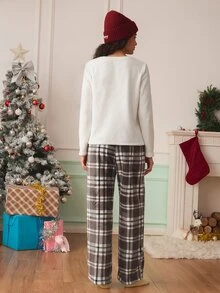 Chillnights Women's Casual Home Plush Plaid Comfortable Pajama Set - Multicolor - View 2