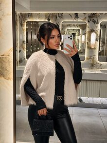 Firerie Plus Size Women's Solid Color Fashion Versatile Faux Fur Coat - Khaki - View 6