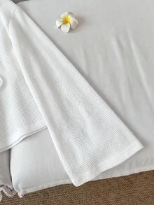 SHEIN LUNE 女款休閒冬季衣著 秋冬長袖棉質上衣 女款休閒襯衫 女款社交襯衫 夏季上衣 - 白色 - 查看 3