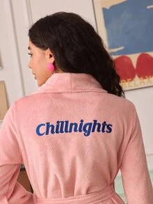 Chillnights Women's Letter Print Long Sleeve Casual Comfortable Pajamas - Dusty Pink - View 3