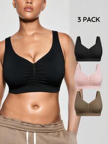SHAPORA Bra Tanpa Jahitan Ukuran Plus 3pcs/Set untuk Wanita, Terlaris, Modis, Nyaman, Minimalis, Warna Polos, Berkualitas Tinggi, dan Berkinerja Baik - MultiWarna - View 1