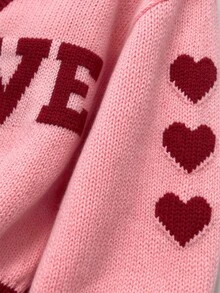 TaskSense Sweater Kasual Lengan Panjang Berkerah V-Leher Longgar Motif Hati Merah Muda untuk Hari Valentine dan Musim Gugur. - Berwarna merah muda - View 7