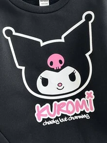 HELLO KITTY AND FRIENDS | SHEIN Gaun Patchwork Sweatshirt Leher Bulat Lucu untuk Anak Perempuan - Hitam - View 4