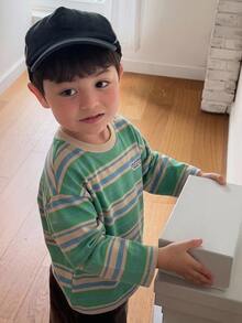 DAZY 男嬰圓領條紋韓風長袖上衣 幼兒秋季款 - 綠色 - 查看 4