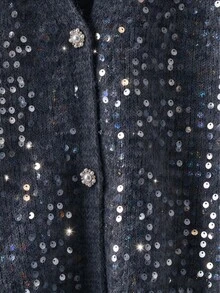 GlowEve CURVE Soft & Shiny Sequin V-Neck Cardigan, Cozy & Fashionable For Autumn/Winter - Grey - View 5