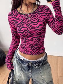 Coolane Women's Zebra Print Casual Versatile Daily Long Sleeve T-Shirt - Multicolor - View 3