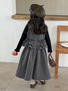 Dazy Kids Girls Polka Dot Vest Dress, New Spring/Autumn Sleeveless Dress, Stylish - Grey - View 3