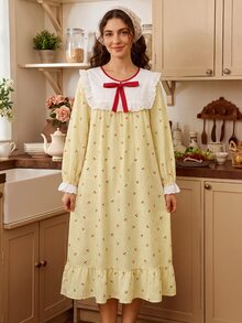 Tulorae Women's Spring/Autumn Long Sleeve Cherry Print Sweet Korean Style Pajama Set - Yellow - View 5