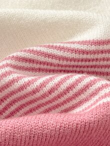 Cozy Pixies 女嬰針織條紋圓領長袖毛衣，適合秋冬穿著 - 彩色 - 查看 3