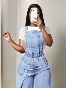 BamGleam Casual Women's Denim Overalls And Jumpsuits - Blue - View 5