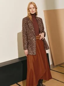 MOTF PREMIUM WOMEN'S SEQUIN TWEED BLAZER JACKET, AUTUMN/WINTER - Coffee Brown - View 7