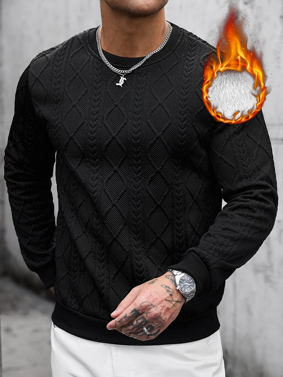 Manfinity CasualCool Men's Solid Color Casual Versatile Daily Wear Long Sleeve Sweatshirt - Black - View 1