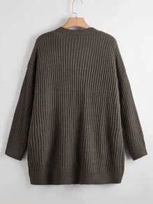 SHEIN LUNE 大尺碼雙口袋休閒設計針織開襟衫，女款秋冬冬季衣物 - 灰色 - 查看 2